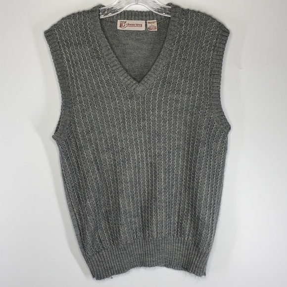 Vintage Chess King Gray Vneck Sweater Vest Large - Picture 1 of 4